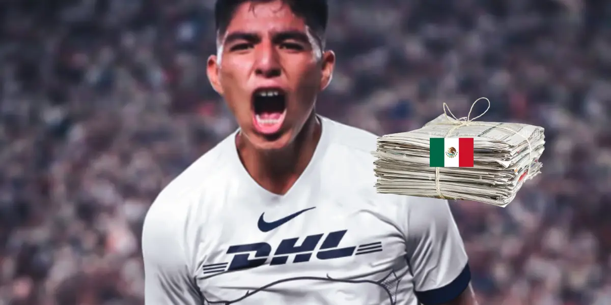 Piero Quispe con la camiseta de Pumas de la UNAM.