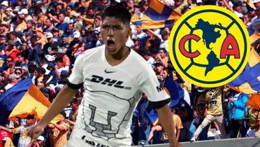 Piero Quispe gritando con la camiseta de Pumas