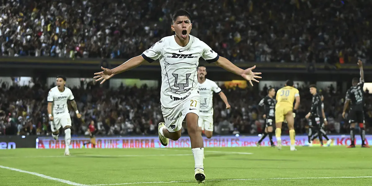 Piero Quispe gritando su primer gol con Pumas