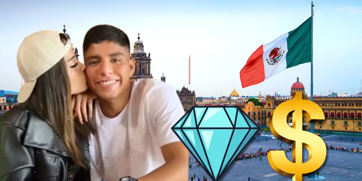 Piero Quispe junto a su novia Cielo Berríos y de fondo la Ciudad de México