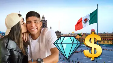 Piero Quispe junto a su novia Cielo Berríos y de fondo la Ciudad de México