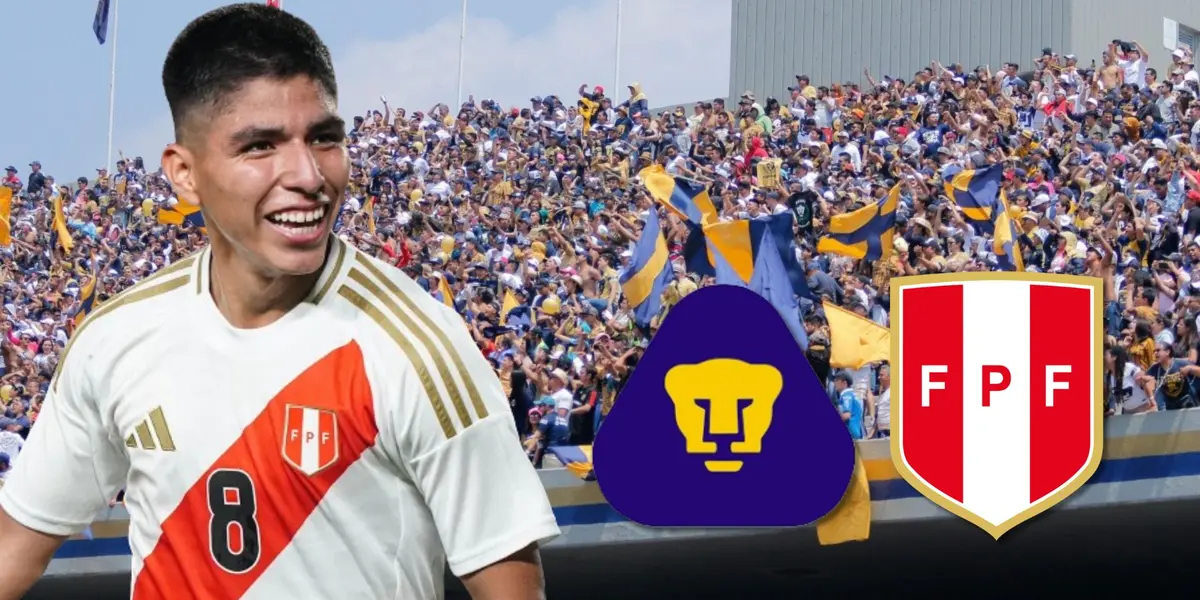 Piero Quispe vistiendo la bicolor ante la celebración de los hinchas de Pumas