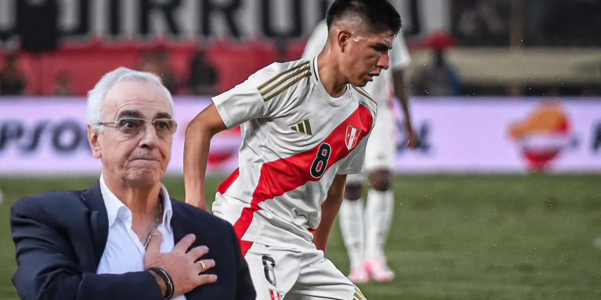 Piero Quispe vistiendo la camiseta de la Selección Peruana y debajo Jorge Fossati