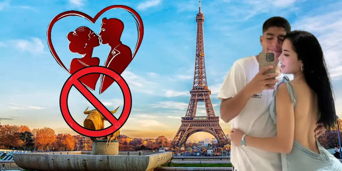 Piero Quispe y Cielo Berríos, de fondo la Torre Eiffel en París