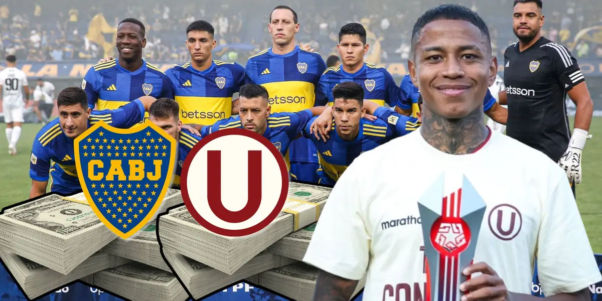 Plantel de Boca Juniors y delante Andy Polo