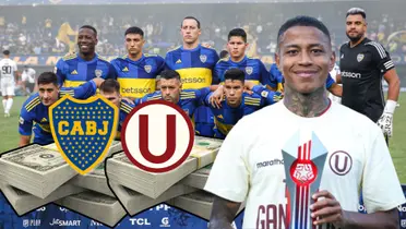 Plantel de Boca Juniors y delante Andy Polo