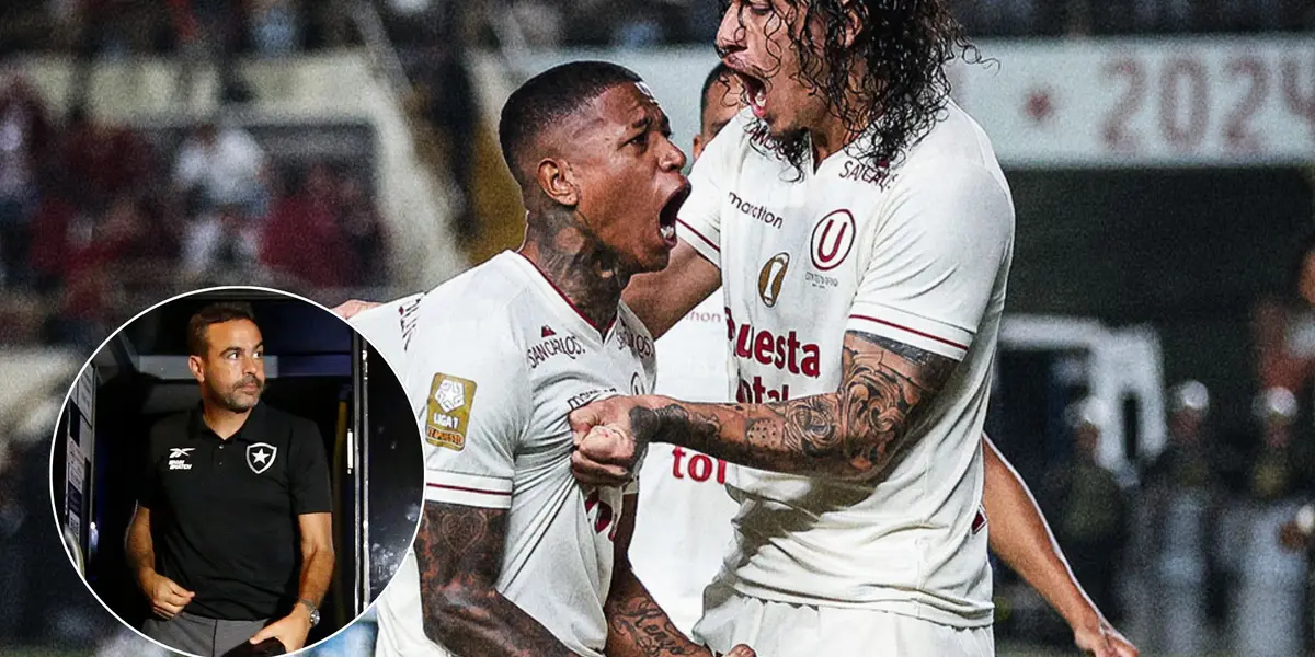 Polo y Riveros festejando, Artur Jorge viendo para un costado (Foto: Universitario)