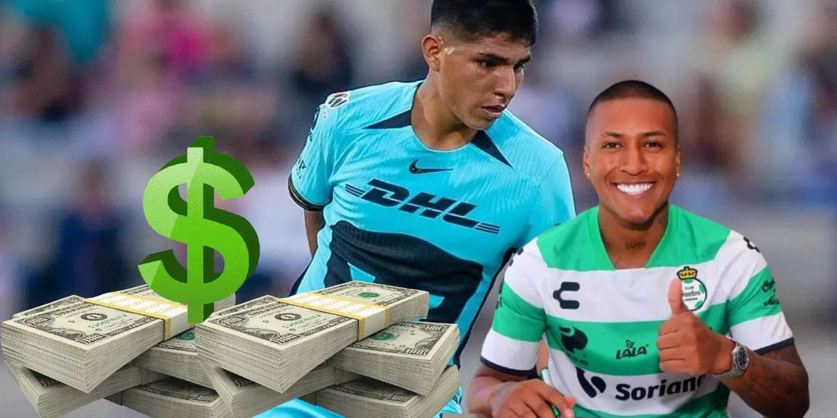 Quispe jugando por los Pumas de la UNAM y Aquino posando con la camiseta del Santos Laguna