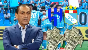 Ramón Díaz y detrás jugadores de Sporting Cristal abrazados