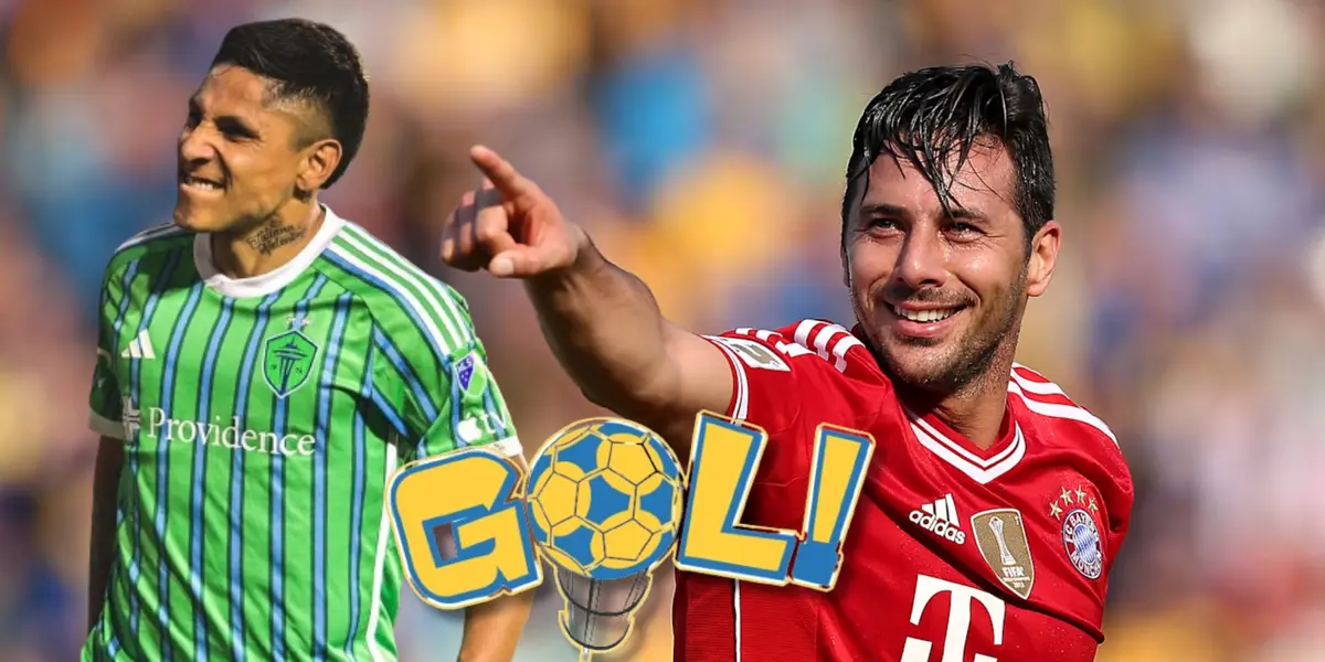 Raúl Ruidíaz con la camiseta del Seattle Sounders y Claudio Pizarro vistiendo la del Bayern Múnich