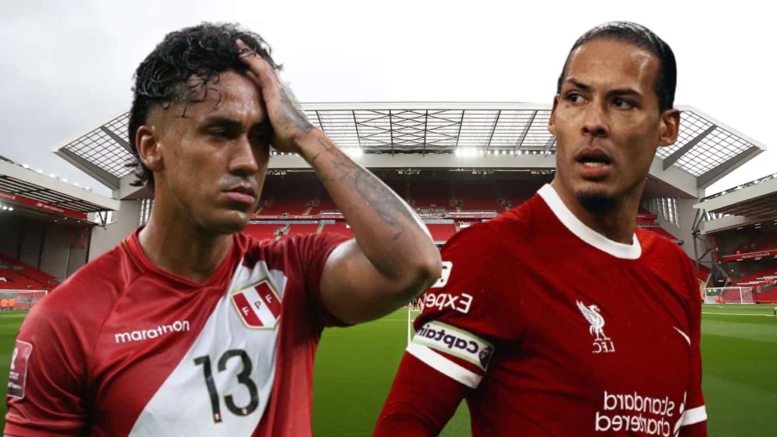 Renato Tapia con la camiseta de Perú y Virgil Van Dijk con la camiseta de Liverpool