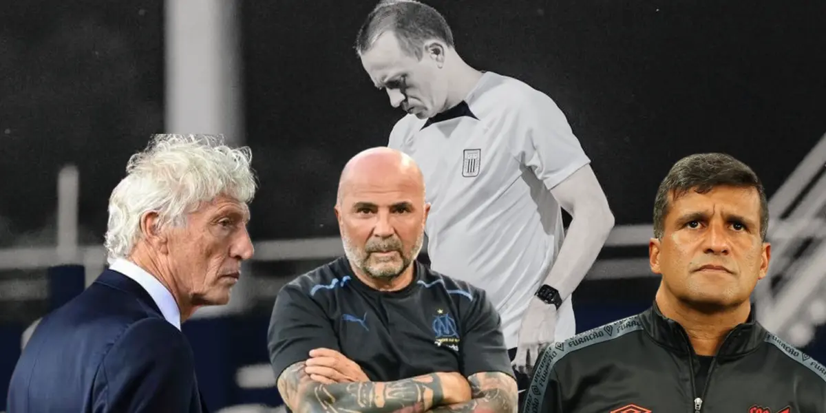 Restrepo triste y Pékerman, Sampaoli y Wesley serio (Foto: Alianza Lima)