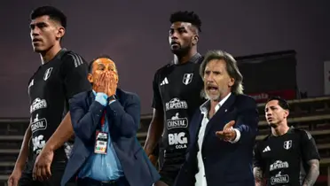 Reynoso con las manos en la boca, Gareca molesto y los jugadores de Perú calentando (Foto: FPF)