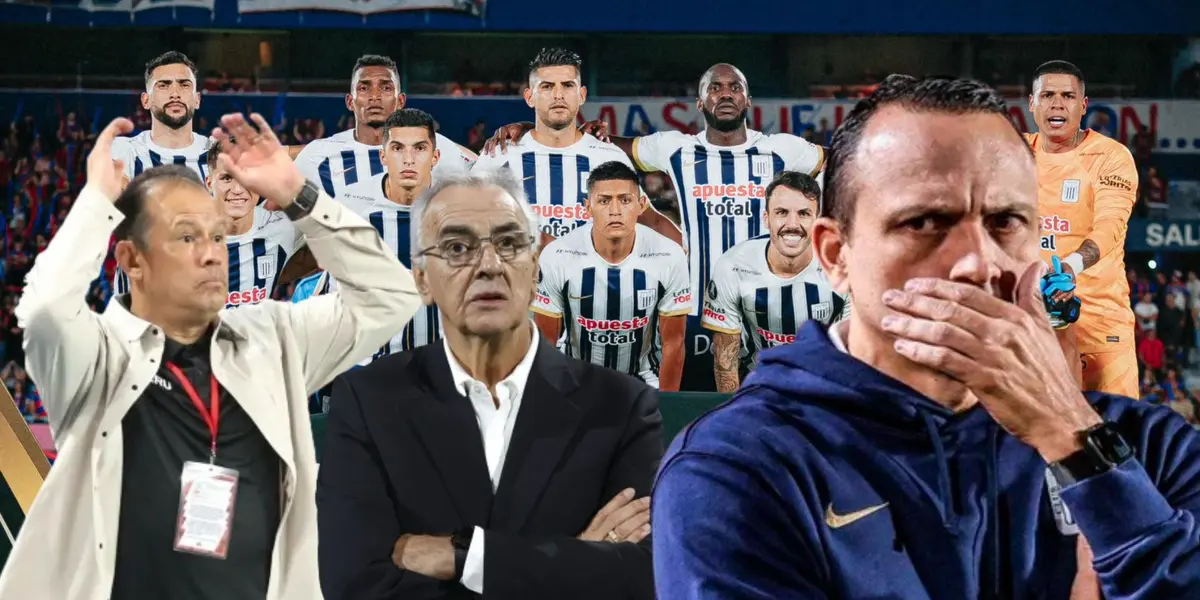 Reynoso, Fossati y Restrepo observando al 11 titular de Alianza Lima