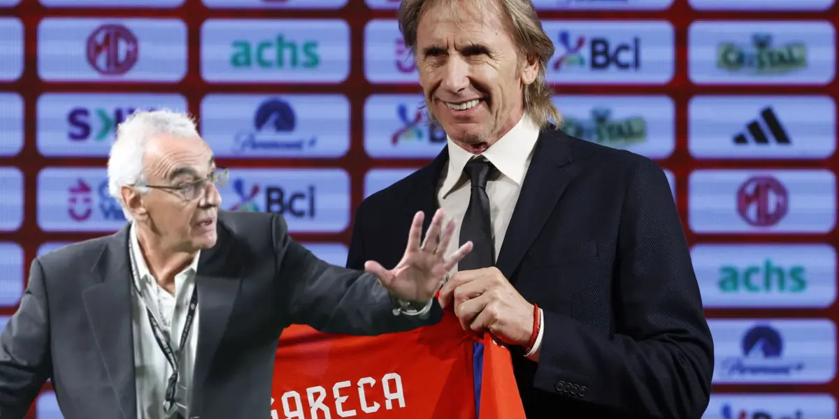 Ricardo Gareca sonriendo y Jorge Fossati preocupado