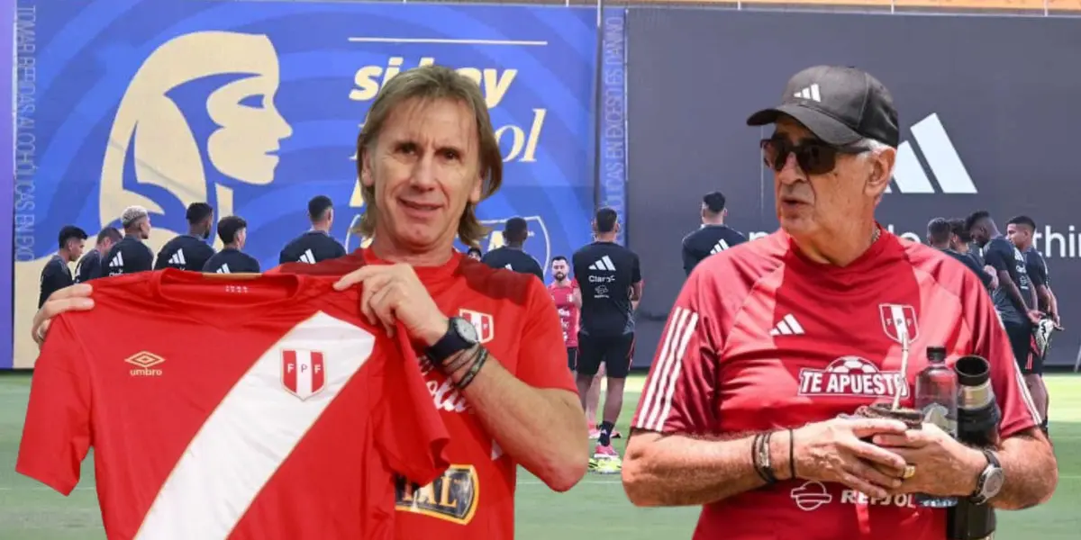 Ricardo Gareca y Jorge Fossati, detrás jugadores de la Bicolor en Videna