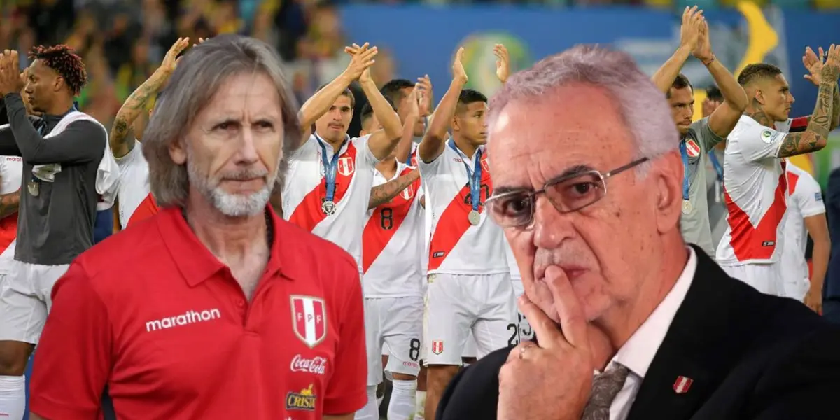 Ricardo Gareca y Jorge Fossati observando a jugadores de la Selección Peruana