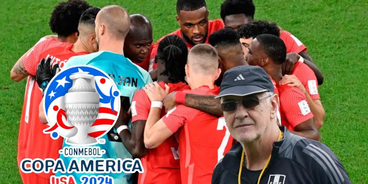 Selección de Canadá en un rondo y Jorge Fossati serio (Foto: CONMEBOL Copa América)