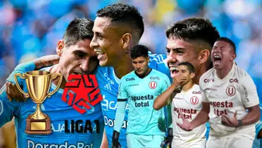 Sporting Cristal celebrando el triunfo de hoy y delante jugadores de la ´U´ sufriendo