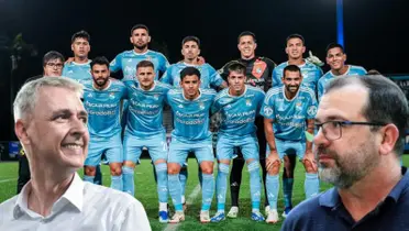 Sporting Cristal posando para los reporteros gráficos, al lado Tiago Nunes y Enderson Moreira. FOTO: Cancha en mancha