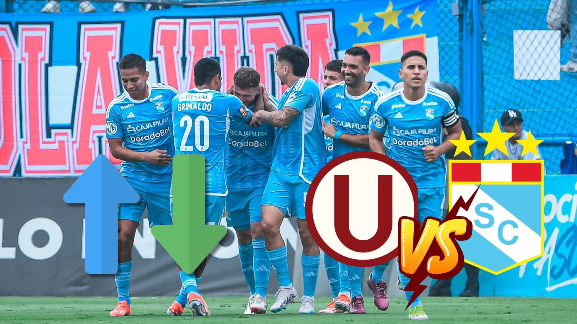 Távara, Grimaldo, Pasquini, Cazonatti, Gonzáles, Cauteruccio y Chávez celebrando un gol de Cristal