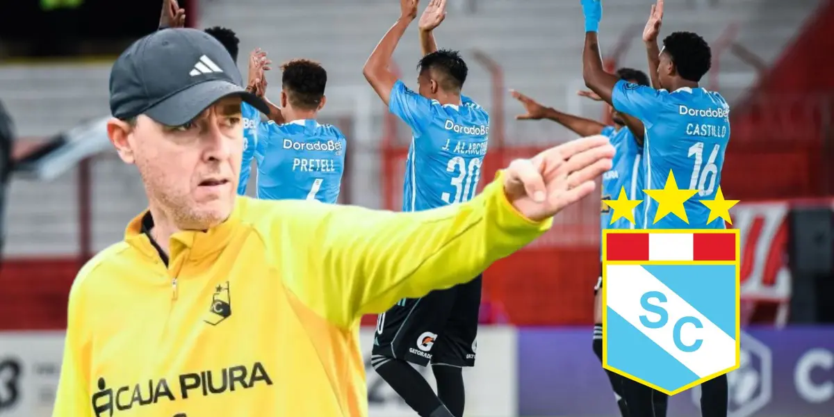 Tiago Nunes delante de los jugadores de Sporting Cristal durante el año 2023