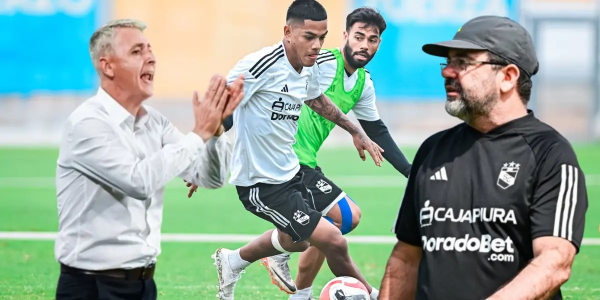 Tiago Nunes, Enderson Moreira y detrás Grimaldo entrenando junto a Sosa