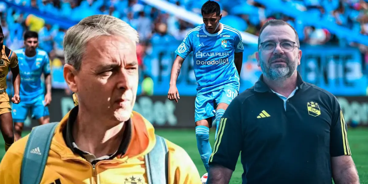 Tiago Nunes, Enderson Moreira y detrás una acción de juego en el Cristal vs Cusco FC