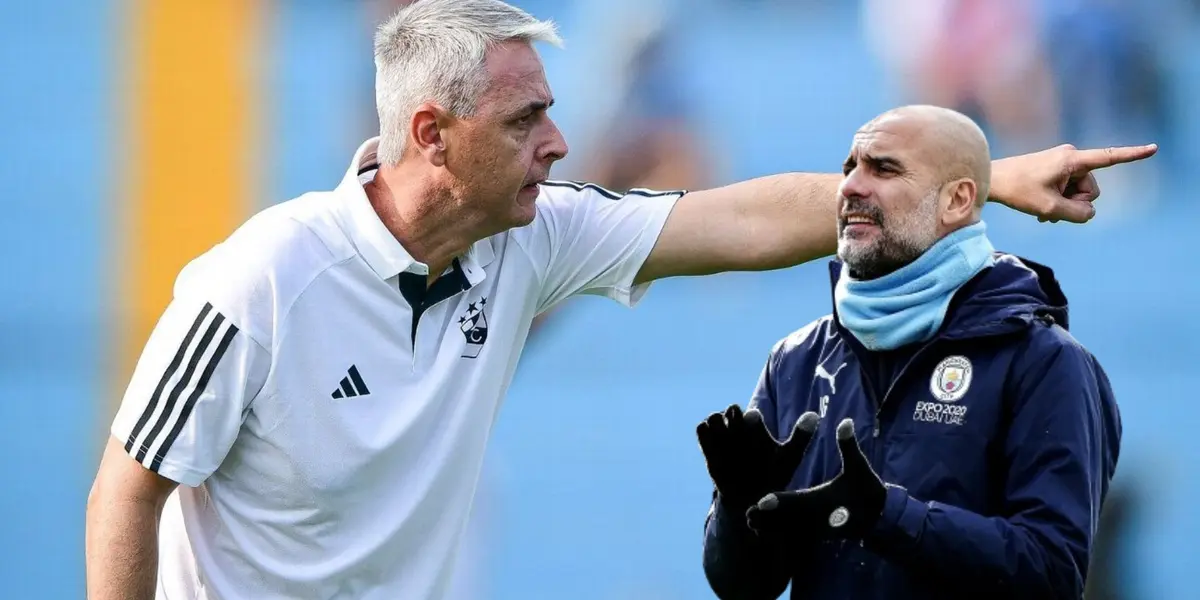 Tiago Nunes señalando y Pep Guardiola aplaudiendo