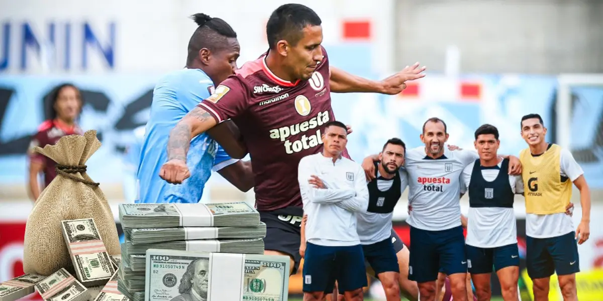 Una acción de juego del duelo entre ADT de Tarma y Universitario, abajo jugadores de Alianza