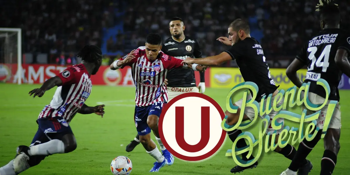 Una acción de juego en el duelo de hoy entre Junior vs Universitario en Barranquilla