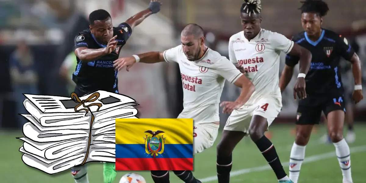 Una acción de juego en el partido de hoy entre Universitario de Deportes y Liga de Quito