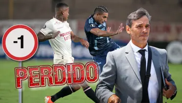 Una jugada del duelo entre Universitario vs Junior y delante Fabián Bustos