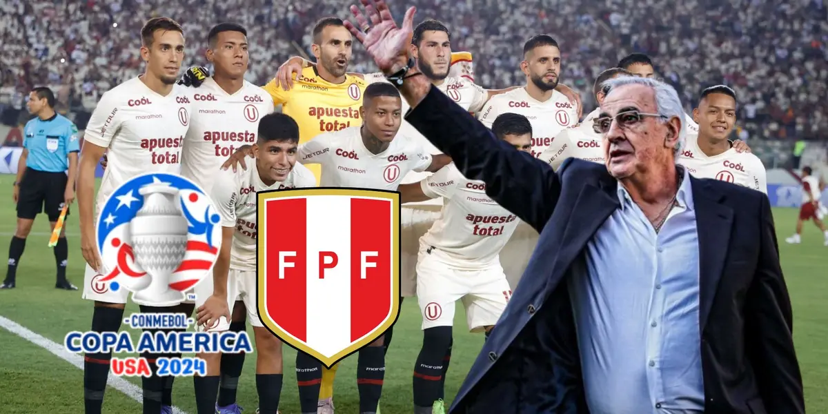 Universitario de Deportes versión 2023 y Jorge Fossati levantando el brazo