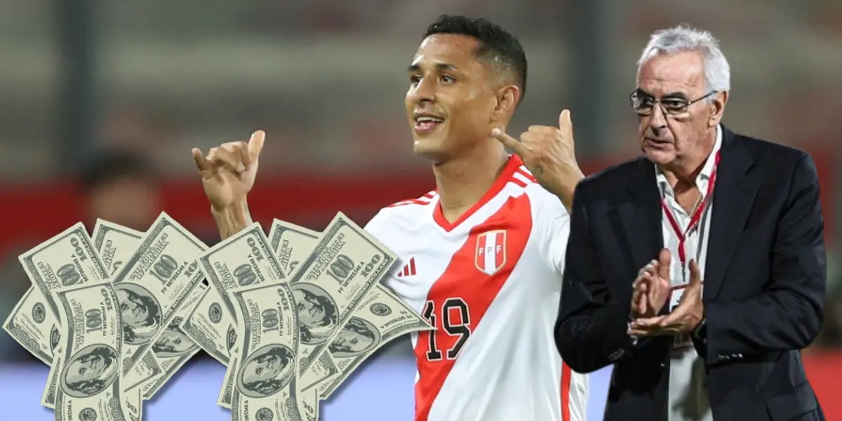 Yoshimar Yotún celebrando un gol con la Bicolor ante la mirada de Jorge Fossati