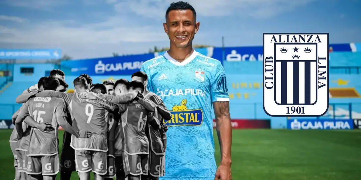 Yoshimar Yotún en el Estadio Alberto Gallardo y debajo jugadores de Sporting Cristal