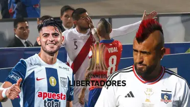 Zambrano con la camiseta de Alianza y Vidal con la camiseta de Colo Colo, detrás un Chile vs Perú