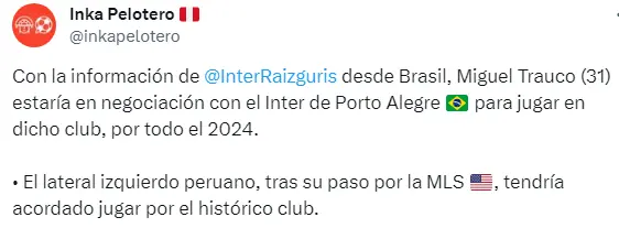 Miguel Trauco llegaría al Internacional 
