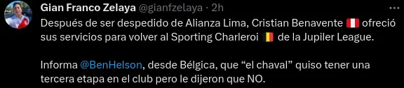 Cristian Benavente rechazado en Bélgica